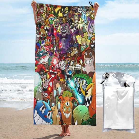 The Cuphead Show Microfiber Oversized Lightweight Beach Towel 31.5"x63" Sand Free Large Towels Travel Swim Pool Yoga Gym Camping for Adults Women Men Beach Essentials Accessories Vacation Gift