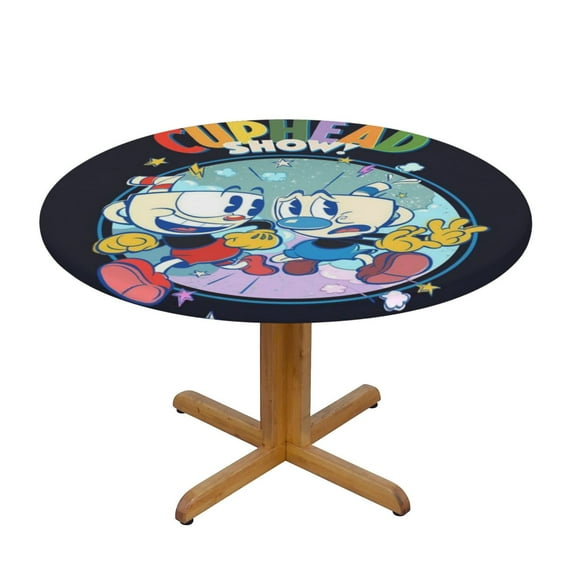 The Cuphead Show Round Tablecloth Fitted Elastic Tablecloths Indoor Outdoor Table Cover Decor For Kitchen Picnic Party