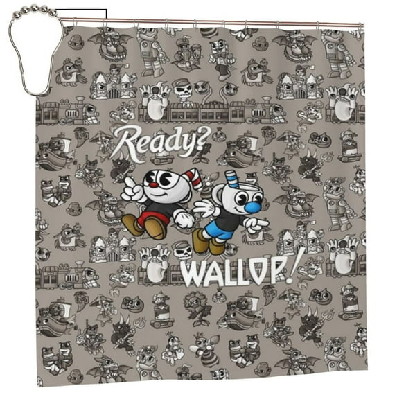 The Cuphead Show Shower Curtain Sets, Funny Bathroom Shower Curtains, Waterproof Fabric for Bathroom Decor Bathtub with 12 Hooks 72 x72 Inch