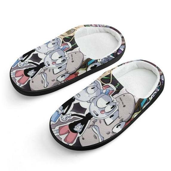 The Cuphead Show Slippers for Kids, Cute Soft Plush Anti-slip Fluffy Fuzzy House Slippers Warm Soft Plush Non-Slip Indoor Outdoor Slip-on Shoes for Boys Girls