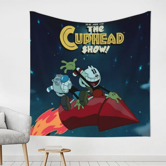 The Cuphead Show Tapestry Luxury Wall Hanging Tapestries Decor For Bedroom Living Room Dormitory Mural Blanket 59x59in