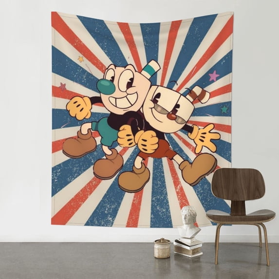 The Cuphead Show Tapestry Wall Hanging Wall Art Decor Wall Tapestry for Living Room Bedroom Dorm 40x60 Inch