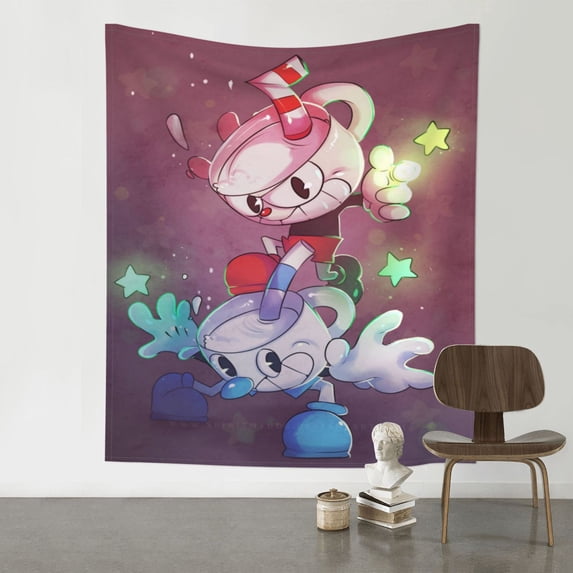 The Cuphead Show Tapestry Wall Hanging Wall Art Decor Wall Tapestry for Living Room Bedroom Dorm 59x59 Inch