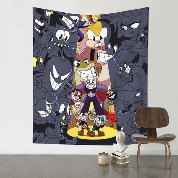 The Cuphead Show Tapestry Wall Hanging Wall Art Decor Wall Tapestry for Living Room Bedroom Dorm 59x59 Inch