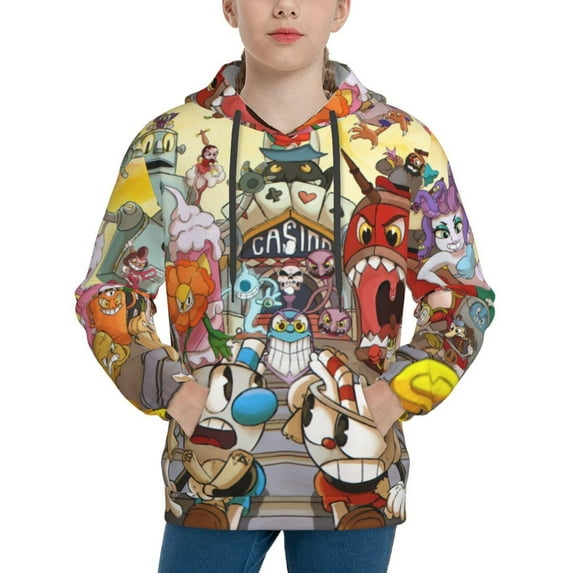 The Cuphead Show Youth Sweatshirt Hoodies Pullover 3D Print Novelty Hooded Hoody Clothes For Boys Girls Teen Clothing