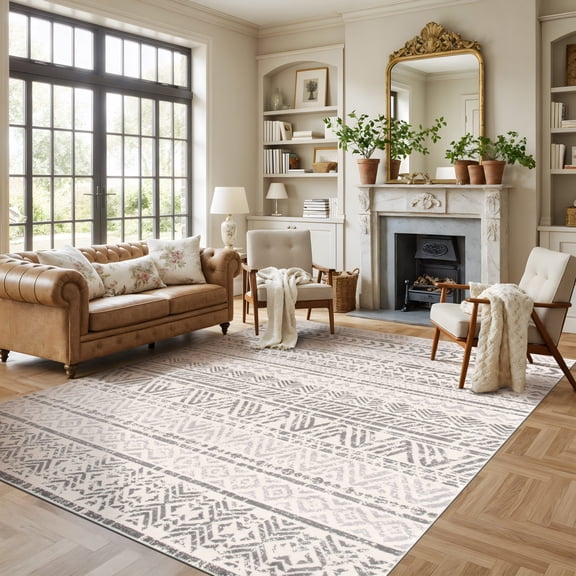 World Rug Gallery Geometric Distressed Bohemian Area Rug - Gray 12'x15'