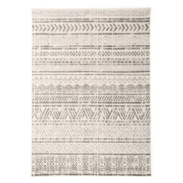 The Curated Nomad  Midtown Geometric Distressed Bohemian Rug Gray 5' x 7' 5' x 8' Indoor Living Room, Bedroom, Dining Room Ivory, Cream Rectangle