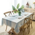 thumbnail image 1 of The Curated Nomad  Needleridge Tasseled Blue Cotton Linen Tablecloth 54" x 78", 1 of 5