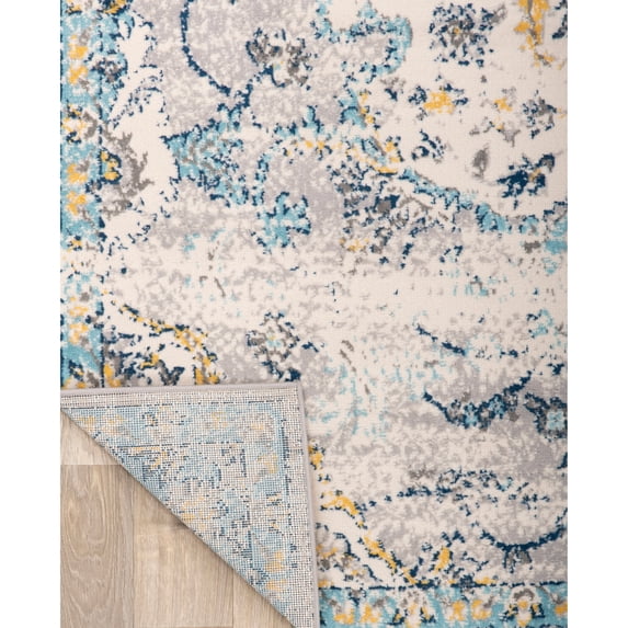 The Curated Nomad Sunset Blue Distressed Bohemian Rug Grey 5' x 7' 5' x 8' Indoor,Accent Kitchen,Living Room,Bedroom