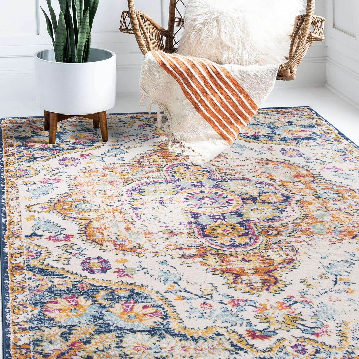 Multi 10' x 14' Distressed Vintage Bohemian Synthetic Area Rug