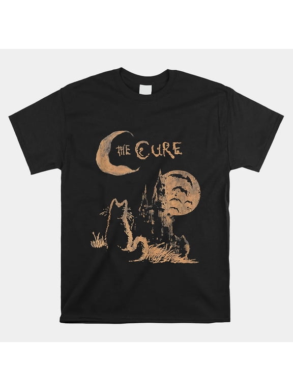 The Cure Cat Moon Gothic Alternative Rock Music Fan Art Illustration Unisex T-Shirt, S-5XL