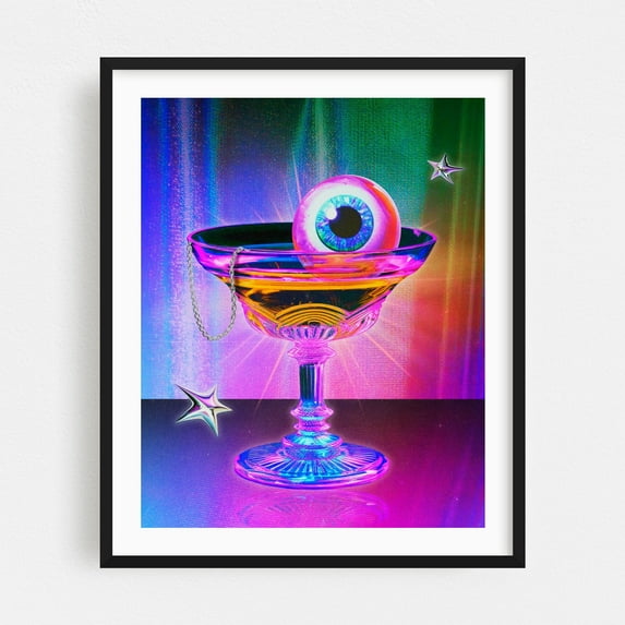 The Cure - Collage Surrealism Psychedelic Pop Art Modern Art Neon Sign Cocktail Fantasy Black Framed Wall Art Print 12 x 16 inches