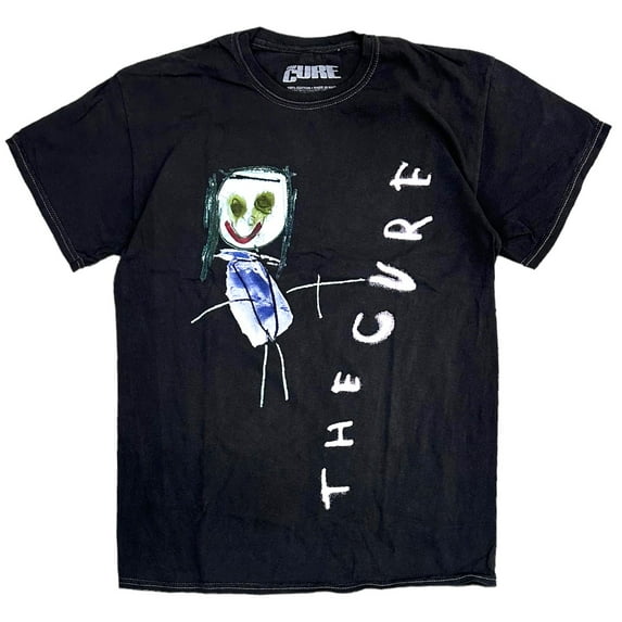 The Cure Music Band Women's Officially Licensed Vintage Wash Graphic Tee T-Shirt (Large, Black Wash)