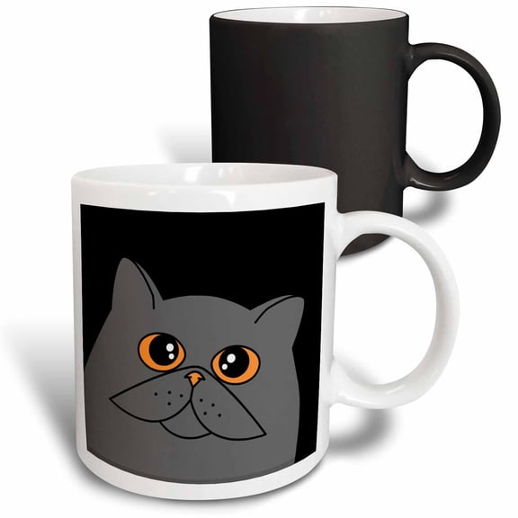 3drose, the Curious Cat Grey with Orange Eyes Black, 11oz Magic Transforming Mug