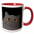 thumbnail image 1 of 3drose, the Curious Cat Grey with Orange Eyes Black, 11oz Two-tone Red Mug, 1 of 6