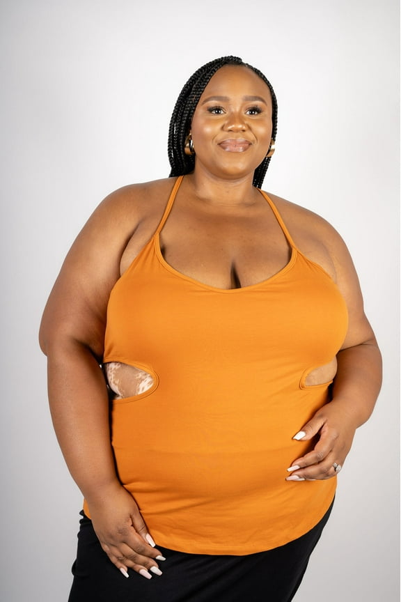 Plus Size Cross Strap Cut Out Shirt Dark Yellow