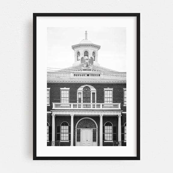 The Custom House B&W - Salem Massachusetts Photography Black Framed Wall Art Print 24 x 36 inches
