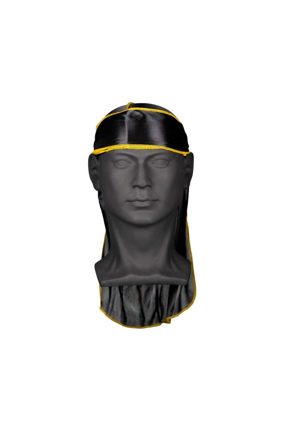 - Nick Wavy Collection - 360 Waves Silky Satin Durag Hair Cap for Men - Black/Yellow