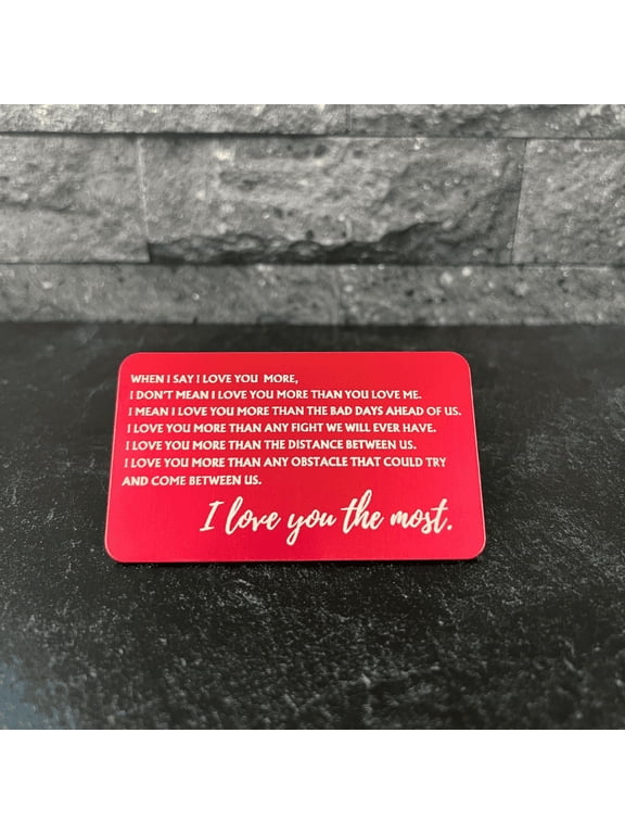 I Love You Most Engraved Wallet Insert, Couples Gift, Anniversary, Valentine Gift, Father's Day, Mother's Day Gift- Red