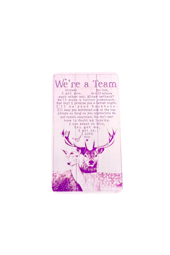 We are A Team Metal Wallet Insert for Couples, Fathers Day Card, Mothers Day Gift, Deer Design, Purple