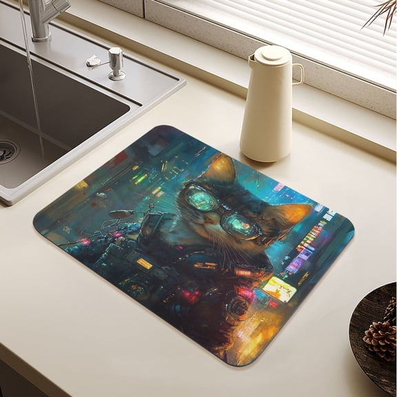 The Cyberpunk Cat Drying Mat Diatomaceous Earth Super Absorbent Non-slip Rubber Sole Heat Resistant 230 Degrees Fahrenheit 15.711.8in