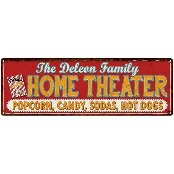 The DELEON Family Home Theater Sign Gift 6x18 Metal Movies Decor 106180100460