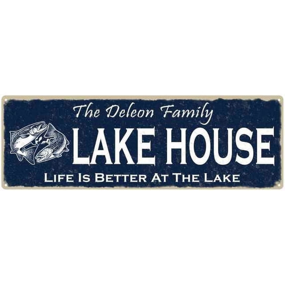 The DELEON Family Lake House Sign 8x24 Metal Fishing Cabin Decor 108240101460