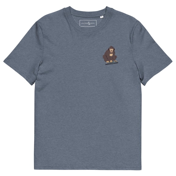 The DJ Monkey Organic Cotton Embroidered T-Shirt Dark Heather Blue - XL