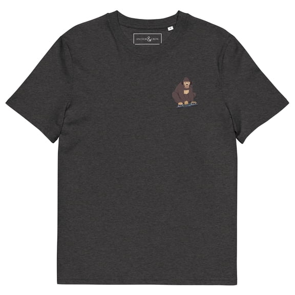 The DJ Monkey Organic Cotton Embroidered T-Shirt Dark Heather Grey - Large