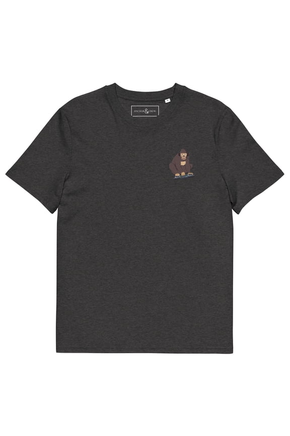 The DJ Monkey Organic Cotton Embroidered T-Shirt Dark Heather Grey - Small