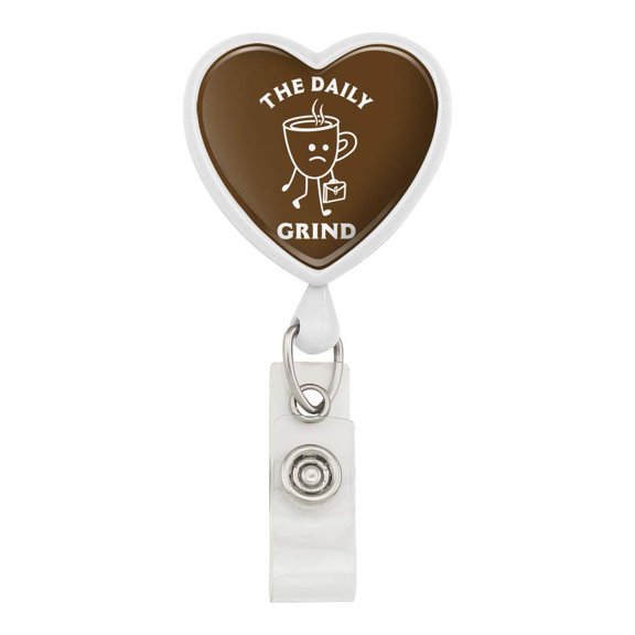 The Daily Grind Coffee Work Funny Humor Heart Lanyard Retractable Reel Badge ID Card Holder