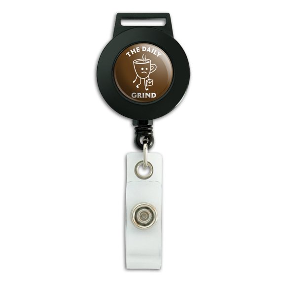 The Daily Grind Coffee Work Funny Humor Lanyard Retractable Reel Badge ID Card Holder