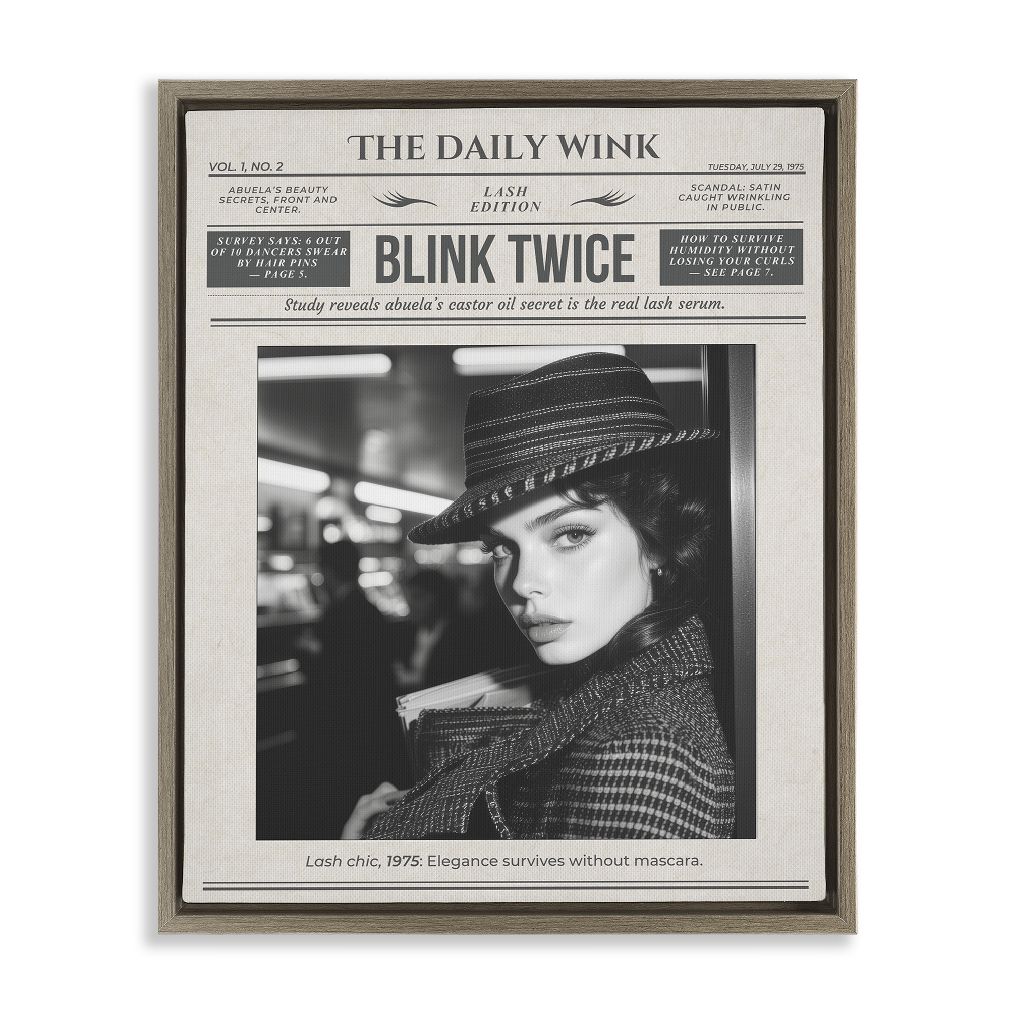 The Daily Wink Magazine Brown Framed Floater Canvas Wall Art, design by A Barefoot Stylist