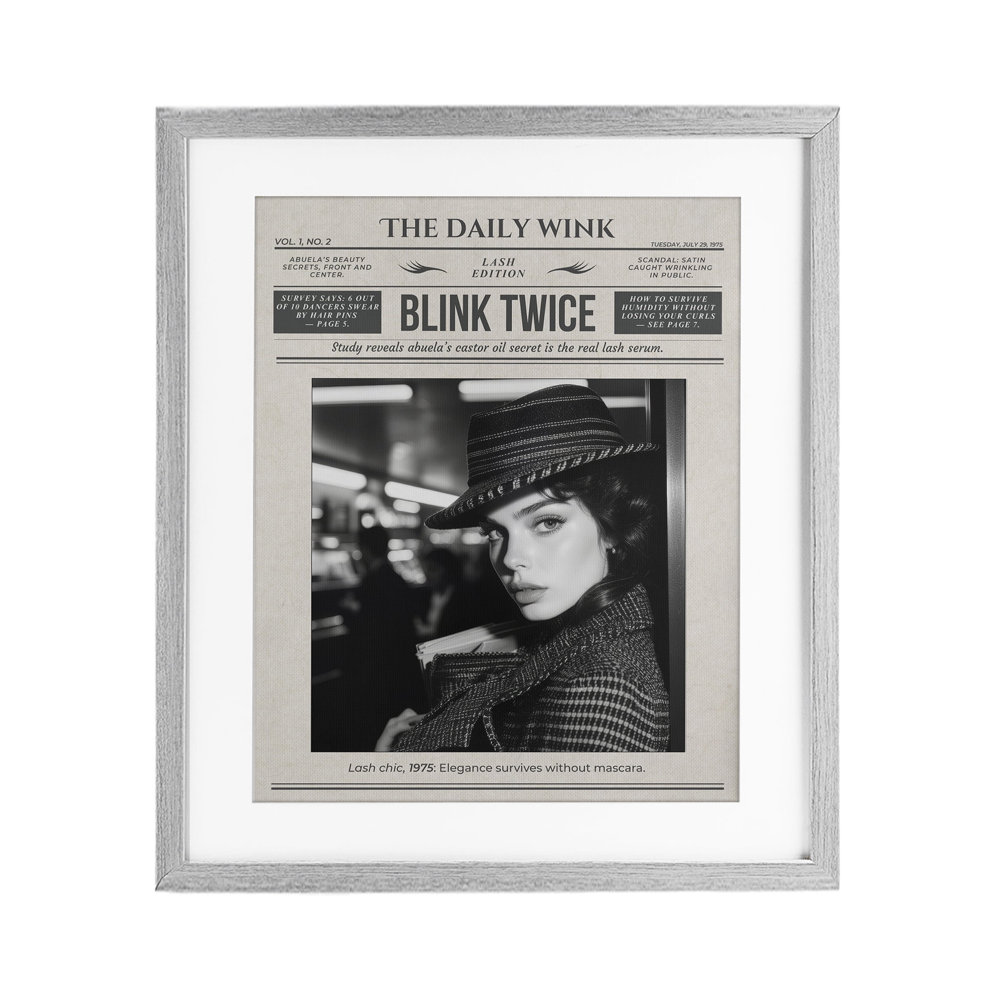 The Daily Wink Magazine Gray Framed Print Under Glass, design by A Barefoot Stylist