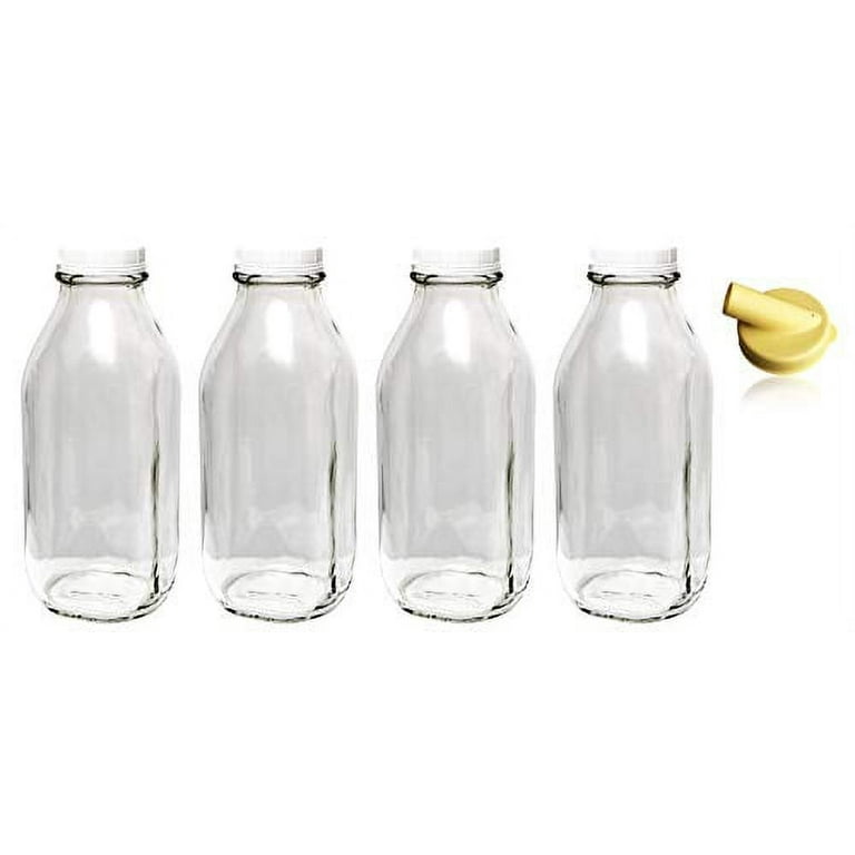 The Dairy Shoppe Botella de leche de vidrio de 1 litro con tapa, paquete de  4 unidades, estilo cuadrado, 33.8 onzas