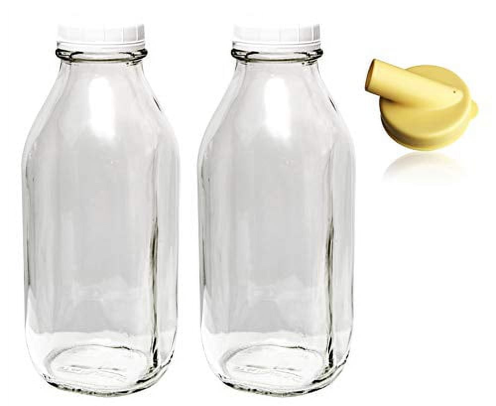 https://i5.walmartimages.com/seo/The-Dairy-Shoppe-Heavy-Glass-Milk-Bottles-33-8-Oz-Jugs-with-Extra-Lids-NEW-Pour-Spout-2-33-8-oz_4e037235-c9a8-4e56-bf0f-e991b370683f.42ee2985c3f847c8b5b823233ae73a89.jpeg