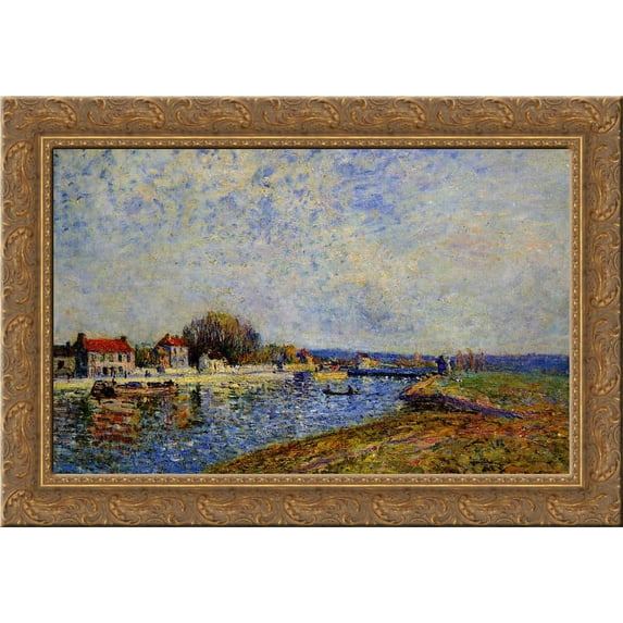 The Dam, Loing Canal at Saint Mammes 24x18 Gold Ornate Wood Framed Canvas Art by Alfred Sisley