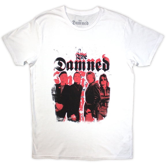 The Damned Unisex T-Shirt Repeat Logo Photo (White) (X-Large)