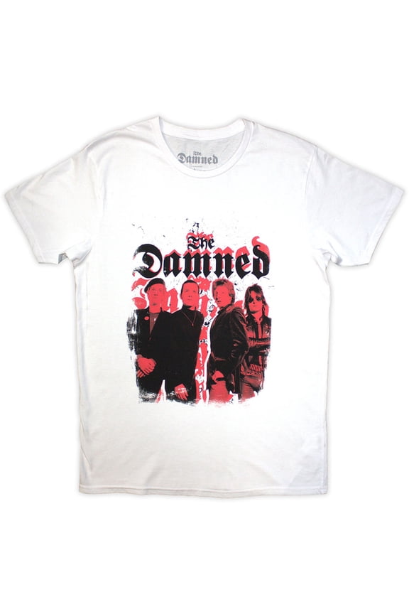 The Damned Unisex T-Shirt Repeat Logo Photo (White) (XX-Large)