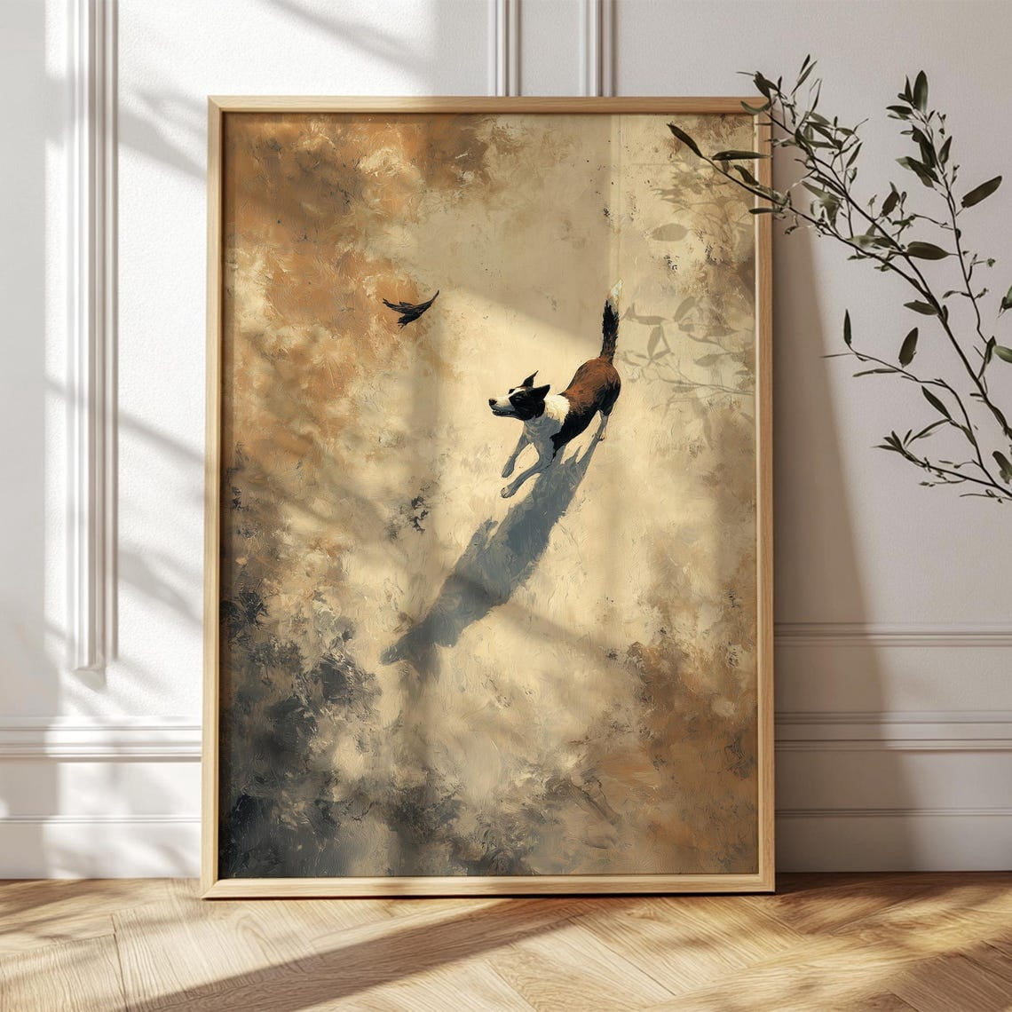 The Dance Of Joy Wall Art Print, Playful Dog And Bird With Nature Decor ...