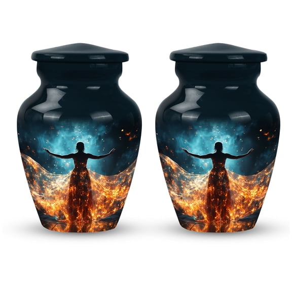 The Dance of Flames - Classic Elegant Mini Urn for Human Ashes - Small Keepsake for Adult Memorials - Classic Urn - Memorial Gifts - 3 Inch, Set Of 2