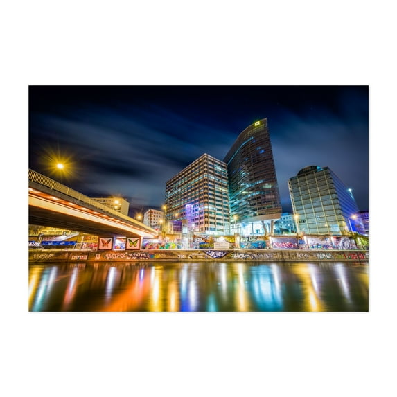 The Danube Canal - Vienna Austria Photography Cityscape Nightlife Architecture Bridge Graffiti Skyline Unframed Wall Art Print 40 x 60 inches