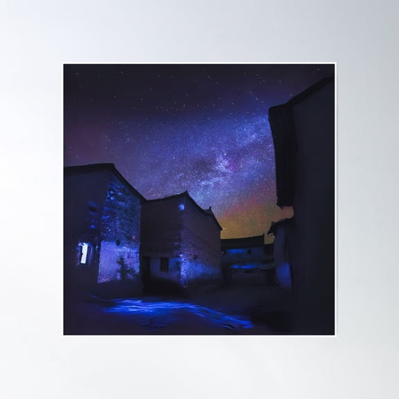 The Dark Starry Night In An Ancient Town Poster Wall Art, Modern Wall Decor, 30x30 UNFRAMED