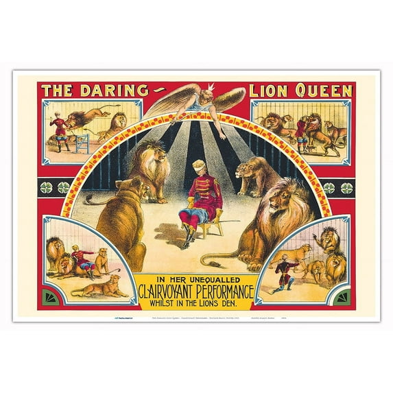 The Darling Lion Queen - Clairvoyant Performer Princess Delawarr - Vintage Magic Poster c.1910 - Master Art Print (Unframed) 13in x 19in
