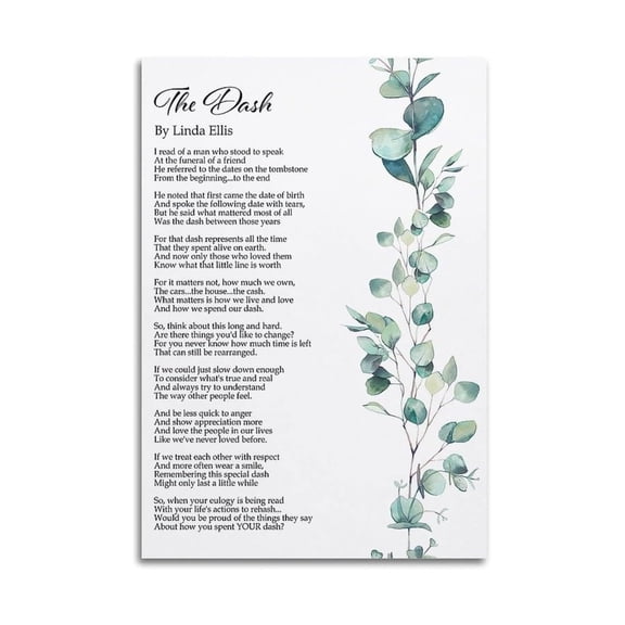 The Dash Linda Ellis Poem Canvas Wall Art Live Your Dash Quote Ready to Hang Memorial Gift Idea poster