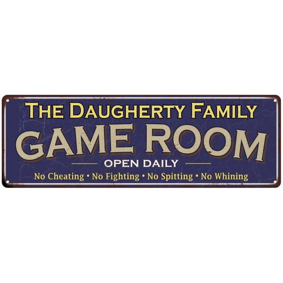 The Daugherty Family Blue Game Room Metal 6x18 Sign 106180037976