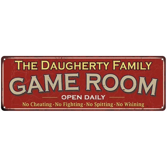 The Daugherty Family Gift Red Game Room Metal 6x18 Sign 206180038976