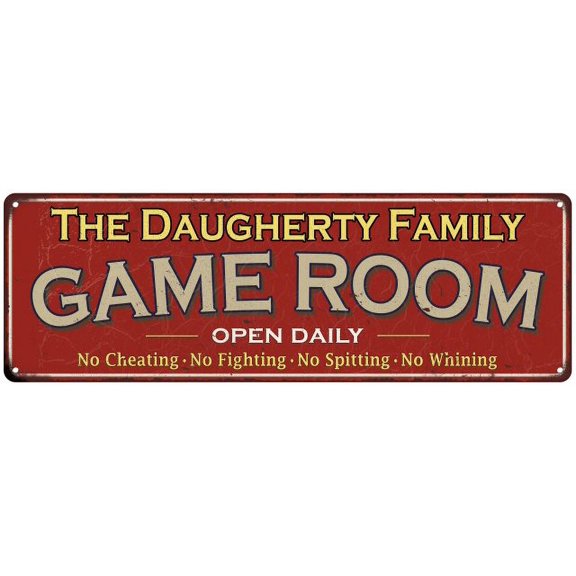 The Daugherty Family Red Game Room Metal 8x24 Sign 108240038976