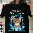 thumbnail image 1 of The Day God Made Cats He Smiled Brightly Feline Flower Art Unisex T-Shirt, up to size 5XL, 1 of 2