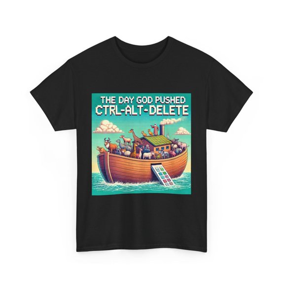 The Day God Pushed Ctrl Alt Delete Noah's Ark Tech Christian Graphic T-Shirt, Size S-5XL